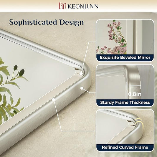 Keonjinn Brushed Nickel Pivot Mirror Bathroom, 20x30 in Tilt Mirror Bathrooms for Over Sink, Rounded Corner Modern Pivot Rectangle Mirrors, Metal Framed Beveled Bathroom Mirrors (Horizontal/Vertical)