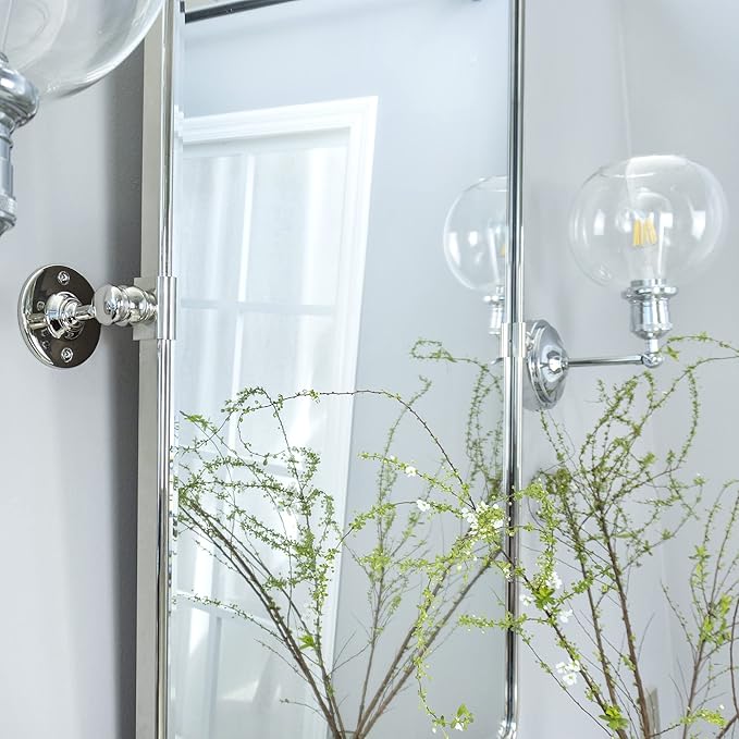 TEHOME 40x30'' Chrome Pivot Mirror Horizontal 30x40'' Metal Framed Rectangle Tilting Beveled Vanity Mirrors for Wall