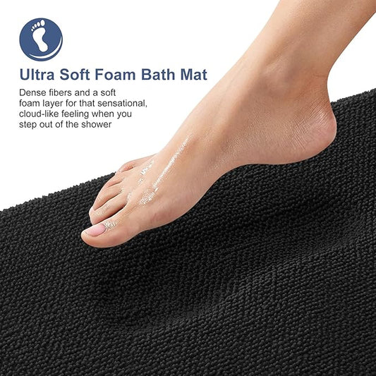 OLANLY Thick Memory Foam Bath Mat Rug 36x24, Extra Soft Absorbent Bathroom Rug, Quick Dry Bath Mats, Non-Slip, Machine Washable Carpet for Bathroom, Tub and Shower, Home Decor Accessories, Black