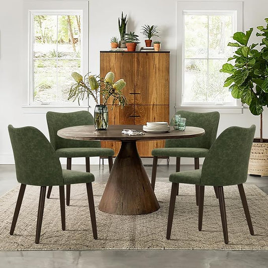 COLAMY Upholstered Dining Chairs Set of 6, Modern PU Leather Dining Room Kitchen Side Chair with Padded Seat and Wood Legs Restaurant/Cafe, Green