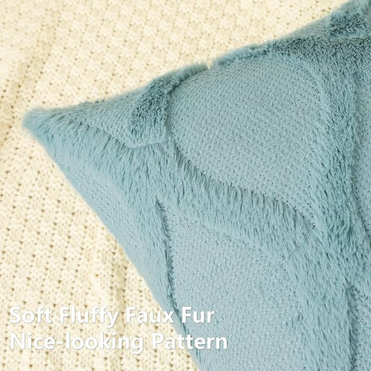 decorUhome Throw Pillow Covers 20x20 Inch Set of 2, Soft Plush Faux Fur Wool Aqua Couch Pillow Covers, Decorative Neutral Pillow Cases for Bed Sofa Living Room Home Decor