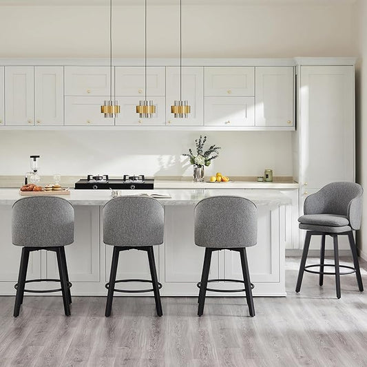 Counter Height Barstools 26 inch Upholstered Swivel Bar Stools with Back and Wood Legs for Kitchen Island,Set of 1,Dark Grey Fabric