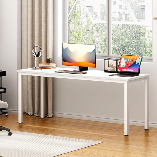 DlandHome 71 inches X-Large Computer Desk, Composite Wood Board, Decent and Steady Home Office Desk/Workstation/Table,White,23.6Wide
