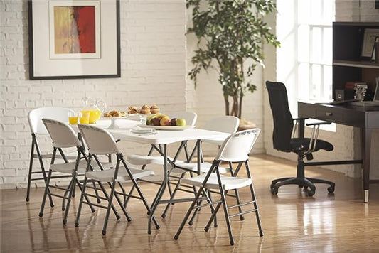Cosco 6ft Fold-in-Half Blow Molded Folding Table, Indoor/Outdoor, Comfort Handle, Lightweight Plastic Construction - White