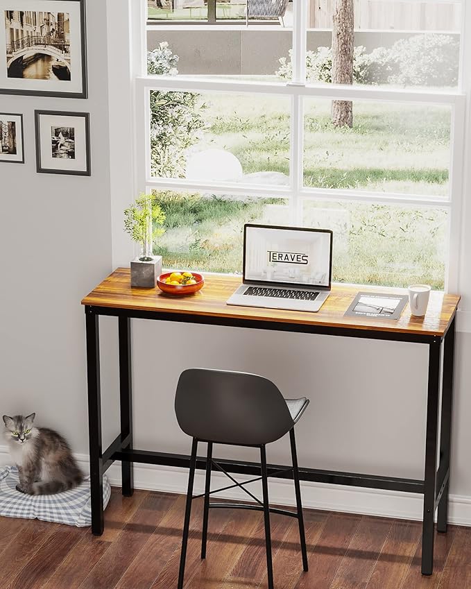 Teraves Bar Table, Bar Height Pub Table, Counter Height Table with Sturdy Metal Frame, Rectangular High Top Table for Kitchen & Dining, Living Room (39.37", Teak)