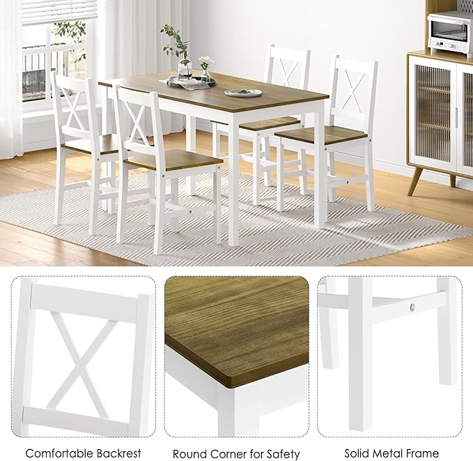 sogesfurniture Dining Table Set for 4,Dinette Set for 4 Small Space,5 Pieces Dining Table for Kitchen, Dining Room 42.5'', Pine Wood,Grey&Green