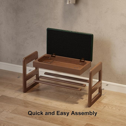 Small Shoe Bench with Leather Cushion,2 Tiers Shoe Rack Bench with Flip-Top Storage,Wood Shoe Rack for Entryway(Green,23.62"