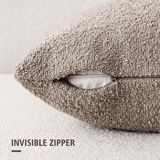 Foindtower Pack of 2 Textured Boucle Throw Pillow Covers Accent Solid Pillow Cases Cozy Soft Decorative Couch Cushion Case for Chair Sofa Bedroom Living Room Home Decor 20x20 Inch Light Taupe