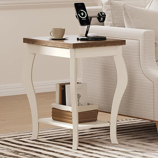 ChooChoo End Tables Living Room, Side Tables Living Room with Curved Legs and Storage Shelf, Small End Tables for Small Spaces, Soft White