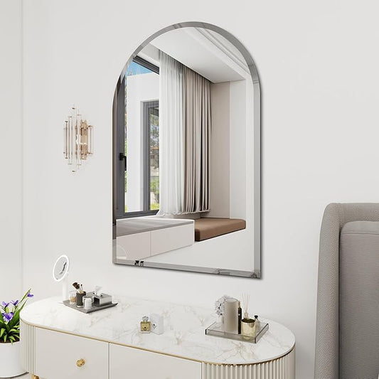 Arched Bathroom Mirror, 32X40 inch Arched Frameless Mirror, Arch Wall Mirror,Frameless Mirrors for Bathroom,Beveled Bathroom Mirror.