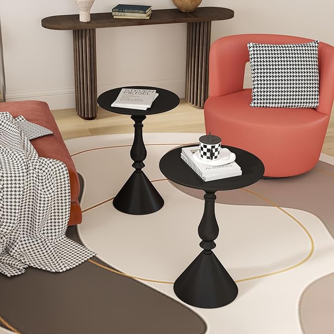 Benkyo Living Room Side Tables Set of 2 Black Round Small End Tables livingroom Sofa End Tables Set of 2 Metal Nightstands Morden Side Table for Bedroom,Black