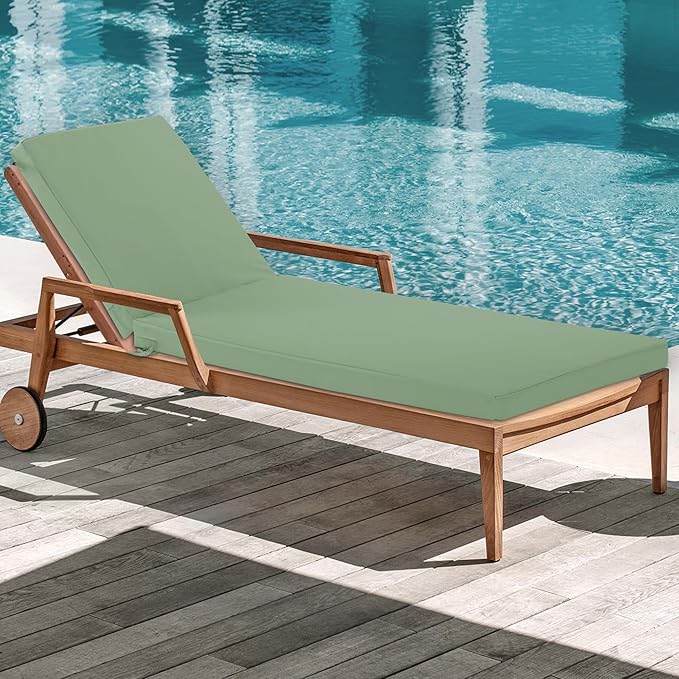 Chaise Lounge Cushions Outdoor - Waterproof and Fade Resistant Sun Lounger Replacement Cushions - Patio Lounger Pads with Removable Cover for Pool, Deck, Lawn, 72 x 21 x 3 Inch, Sage Green