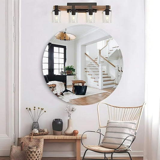 32" Frameless Beveled Round Mirror with 1" Edge for Bathroom, Entryways, Vanity, Wall Decor
