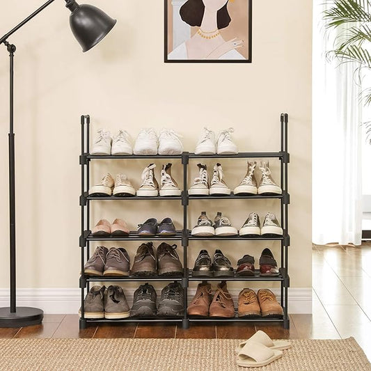 SONGMICS Shoe Rack, 10-Tier Shoe Organizer, Metal Storage Shelf, Upright or Upside Down, for 11-22 Pairs, for Entryway, 11.8 x 17.7 x 68.5 Inches, Black ULSA25BK