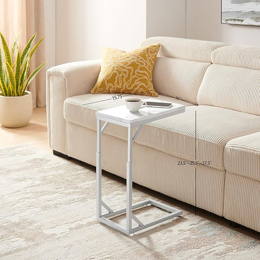 C-Shaped End Table, Small Sofa Table with Metal Frame, Adjustable Height Side Table for Couch, Living Room, Bedroom, Bedside (Silver, Small)