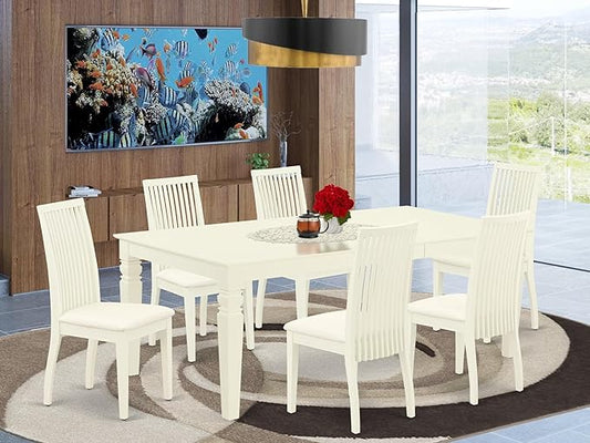 East West Furniture LGIP7-LWH-C 7 Piece Dinette Set Consist of a Rectangle Dining Room Table with Butterfly Leaf and 6 Linen Fabric Upholstered Dining Chairs, 42x84 Inch, Linen White