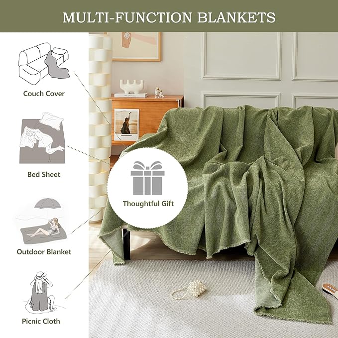 STACYPIK Christmas Matcha Green Sofa Cover Chenille Couch Covers Herringbone Sofa Covers for 3 Cushion Couch Thick Couch Covers Blanket Wear-Resistant Furniture Cover for Kids Dogs Decor-91X134IN