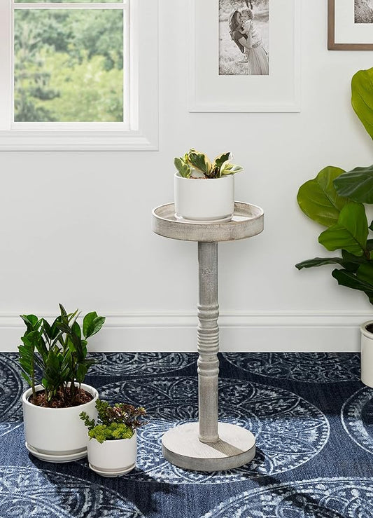 Kate and Laurel Bellport Farmhouse Drink Table, 10 x 10 x 22, Gray, Decorative Coastal Cocktail Table with Round Tabletop and Colonial Base for Farmhouse Decor