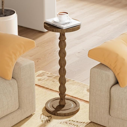 2 Pack Solid Wood Drink Table, Rubber Wood Small Round Side Table for Small Spaces, Martini Tables, Pedestal End Tables for Living Room, Bedroom, Corners, and Office (Brown, 9.4 inch)