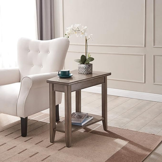 Laurent Recliner Wedge End Side Table with Shelf, Solid Wood, Smoke Gray, Perfect for Living Rooms, Bedrooms, and Small Spaces – Leick Home, 10502-GR