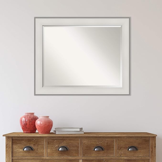 Amanti Art White Bathroom Mirror for Over Sink, 27x33 Imperial White Rectangle Vanity Mirror, Large Traditional Frame, Hangs Horizonally and Vertically, Bathroom Wall Decor, Beveled Edge from WI, USA