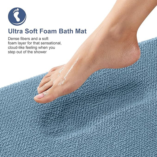 OLANLY Thick Memory Foam Bath Mat Rug 59x24, Extra Soft Absorbent Bathroom Rug, Quick Dry Bath Mats, Non-Slip, Machine Washable Carpet for Bathroom, Tub and Shower, Home Decor Accessories, Airy Blue
