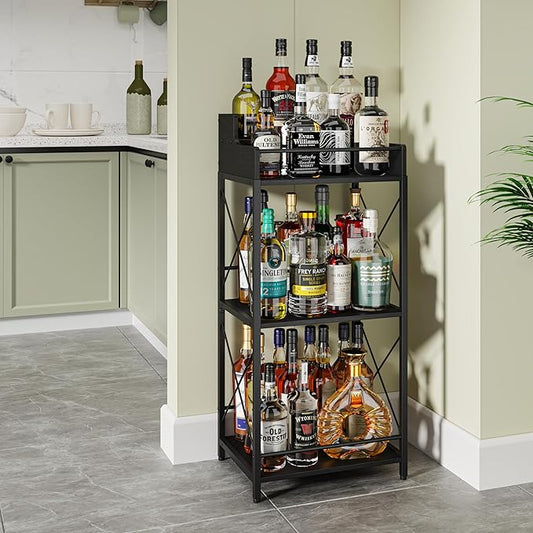 KLM Liquor Bottle Display Shelf, Liquor Cabinet bar for Home, 4 Step Liquor cabinetck, Mini bar,Liquor Cabinet, Home Retro Bar Shelf Stand for Liquor Whiskey, Spirits(Black)