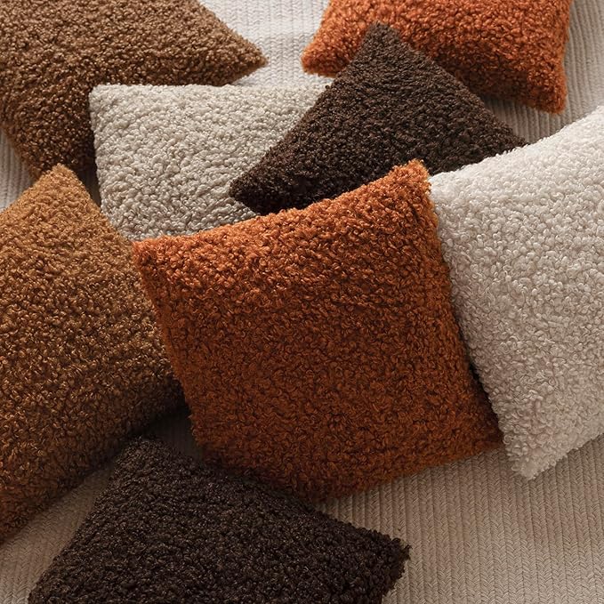 Foindtower 2 Pieces 22x22 Inch Burnt Orange, Faux Fur Throw Pillow Cover Accent Sherpa Furry Pillow Cover Fuzzy Soft Pillowcases Cozy Sheepskin Decorative Fleece Cushion Case for Bed Couch Living Room