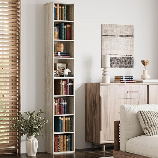 IRONCK Tall Narrow Bookshelf 8 Tiers, Compact Corner Bookcase, Easy to Match for Living Room, Office, Study, Bedroom