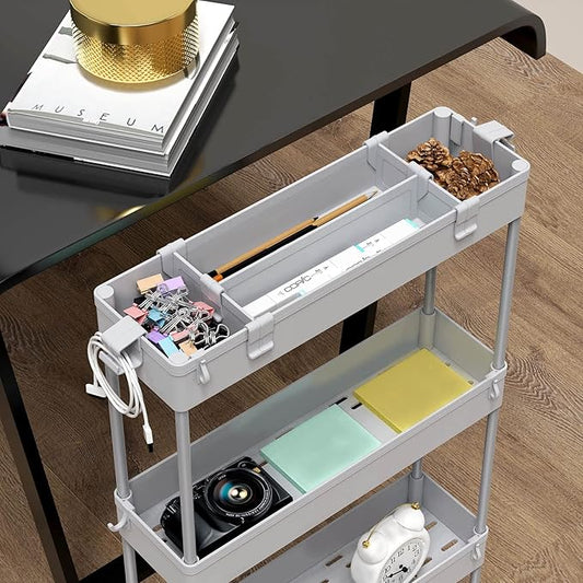 SPACELEAD Slim Storage Cart 4 Tier,Bathroom Organizer Rolling Utility,Mobile Shelving Unit Slide Out for Office, Kitchen, Laundry Room & Narrow Places,Gray
