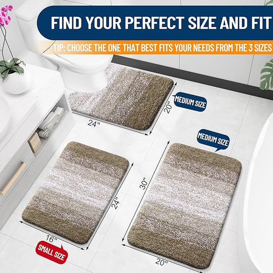 OLANLY Luxury Toilet Rugs U-Shaped 24x20, Extra Soft and Absorbent Microfiber Bathroom Rugs, Non-Slip Plush Shaggy Bath Mat, Machine Wash Dry, Contour Bathroom Mats for Toilet Base, Coffee