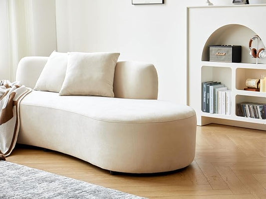Container Furniture Direct 90" Curved Sofa with Throw Pillows, 4 Seater Luxury Velvet Couch with Half Moon Design and High-Density Foam, Ideal for Modern Living Room, Office & Apartment, Ivory White