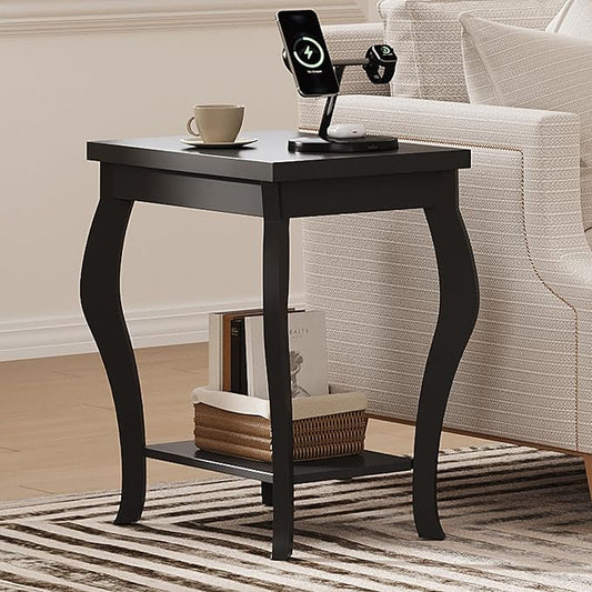 ChooChoo End Tables Living Room, Side Tables Living Room with Curved Legs and Storage Shelf, Small End Tables for Small Spaces, Black