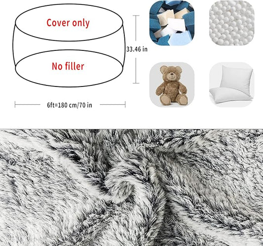 (No Filler) Bean Bag Chair Cover Without Filler,Big Round Soft Fluffy PV Velvet Washable Bean Bag Lazy Sofa Bed Cover for Adults,Living Room Bedroom Furniture Outside,6ft Black