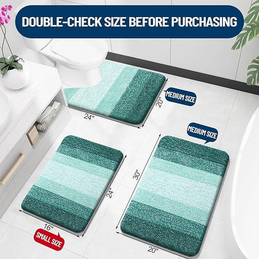 OLANLY Luxury Toilet Rugs U-Shaped 24x20, Extra Soft and Absorbent Microfiber Bathroom Rugs, Non-Slip Plush Shaggy Bath Mat, Machine Wash Dry, Contour Bathroom Mats for Toilet Base, Blackish Green