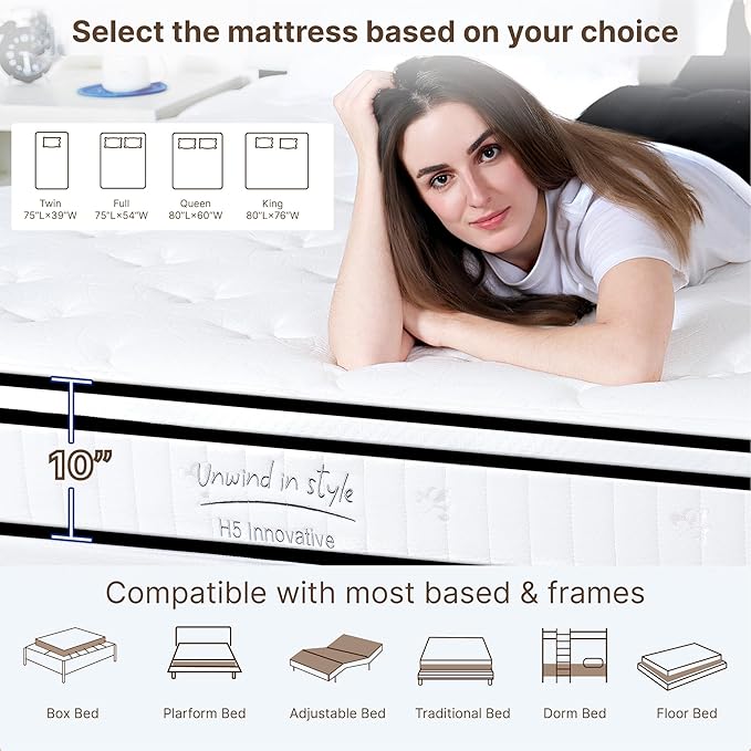 Twin Size Mattress, 10 Inch Medium Firm Foam Hybrid Mattress with Individual Pocket Springs for Motion Isolation & Edge Support, Mattress in A Box CertiPUR-US Certified
