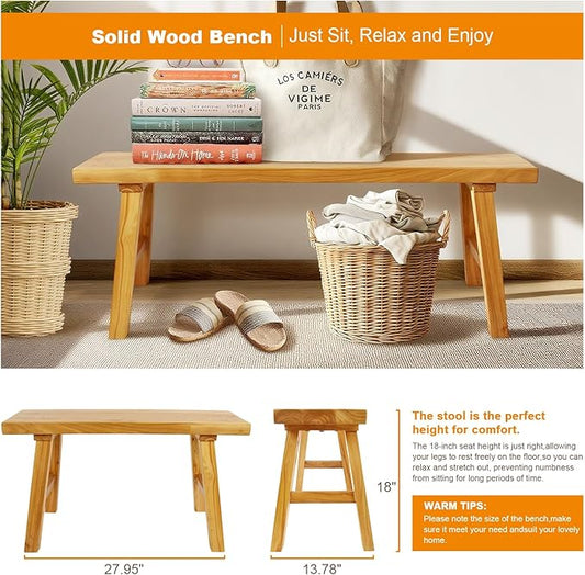 Farmhouse Solid Wood Bench: Long Rustic Indoor Narrow Wooden Bench for Entryway,Living Room, Dining Room,End of Bed,Hallway (20" Lx10 Wx18 H)