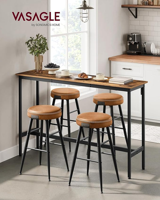 VASAGLE Bar Table, Narrow Long Kitchen Dining Table, Sturdy Metal Frame, Industrial, 15.7 x 55.1 x 35.4 Inches, Rustic Brown and Ink Black ULBT140B01