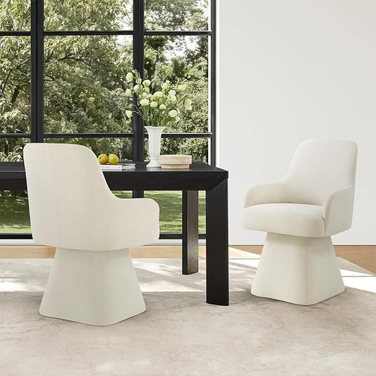 Swivel Dining Chair Set of 1, Mid Century Modern Chair Fabric Upholstered Armchair with Armrest & Ergonomic Backrest for Dining Room, Kitchen, Bedroom, Living Room, Beige