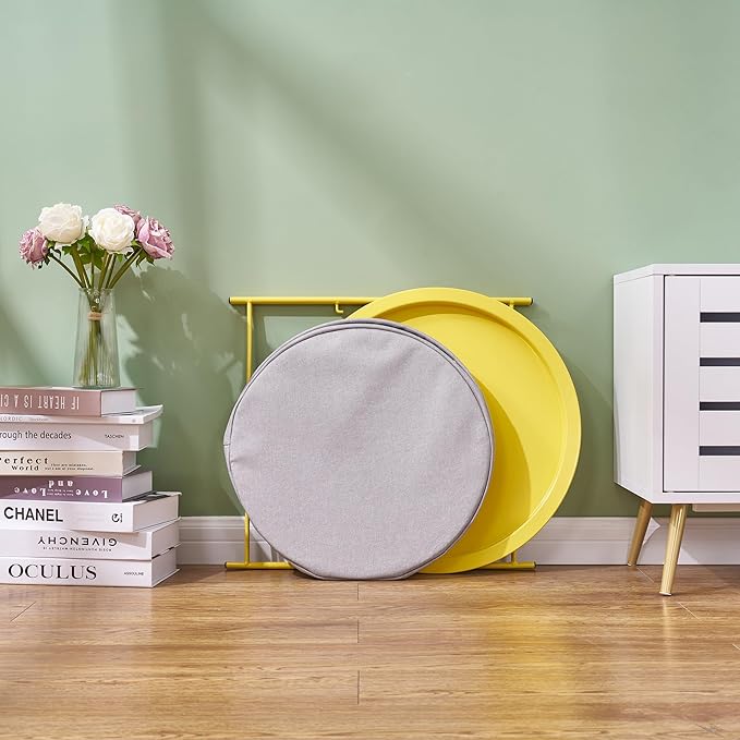 VECELO Round Side/End Table with Fabric Storage Basket,Metal Anti-Rust and Waterproof Small Bedside Nightstand with Removable Tray Top for Living Room,Balcony & Laundry,Yellow /1pcs with Basket