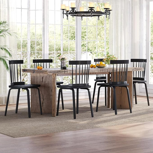 Unovivy Black Dining Chairs Set of 6, Wooden Windsor Chairs, Farmhouse Kitchen Chairs, Black Spindle Chair for Dining Room, Restaurant