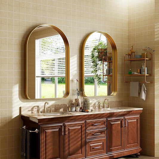 Arched Bathroom Mirror - 30x20 Inch Gold Bathroom Mirror for Wall - Aluminum Alloy Framed Mirror - Arched Top Bathroom Vanity Mirror for Living Room, Bedroom, Mantel, Entryway, and Hallways