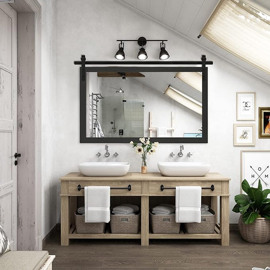 Black Farmhouse Mirror for Wall, 40x26INCH Large Wood Framed Square Bathroom Mirrors for Vanity, Barn Door Style Mirrors Wall Mounted Dresser Decor Mirror Living Room Bedroom Horizontal