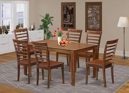East West Furniture CAML7-MAH-W 7 Piece Dining Table Set Consist of a Rectangle Wooden Table and 6 Dining Room Chairs, 36x60 Inch, Mahogany