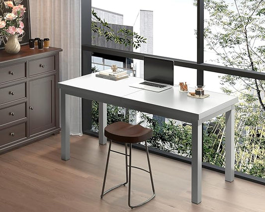47.2 Inch Small Computer Desk, Home Office Desk, Modern Table for 2 Person Kids Student Gaming Computer Desk, Simple Office Table for Work,Craft,Writing,Studying, Etc., White
