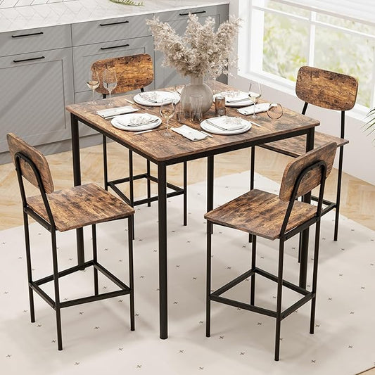 Tangkula Bar Height Table and Chairs, Counter-Height Dining Table Set, Pub Table and Chairs Set of 4, Space-Saving Dinette Set for Breakfast Nook