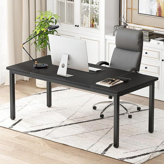 DlandHome Computer Desk, Large Executive Office Desk Study Writing Workstation for Home Office,70.8 x 31.5 inch,Black