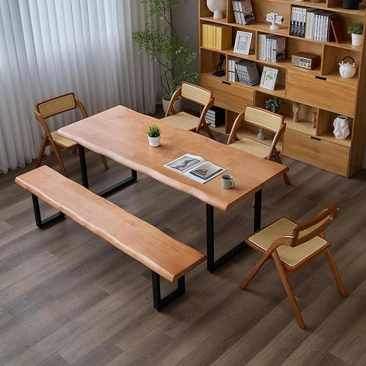 Solid Wood Office Desk, Dining Table, Desk -55 to 62 inches, Modern Farmhouse Design, can accommodate 2-8 People, Easy to Assemble, Ideal for Learning, Writing, and Dining. (62 inches)