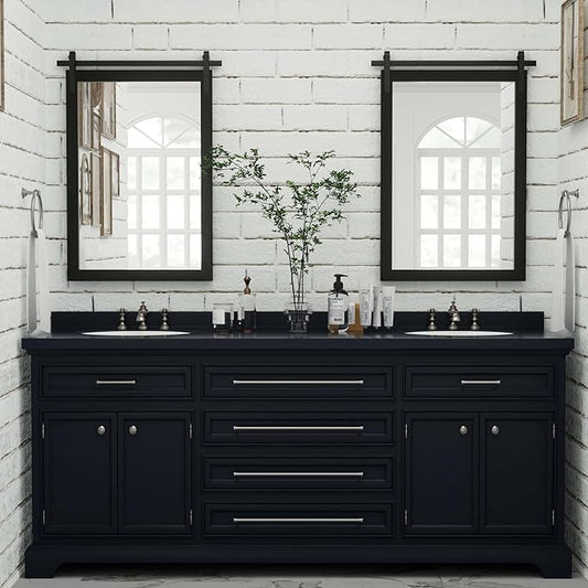 PAIHOME Black Farmhouse Mirror for Bathroom, 22x30INCH Wood Framed Rectangle Bathroom Mirrors for Vanity, Barn Door Style Mirrors Wall Mounted Dresser Decor Mirror Living Room Bedroom Vertical