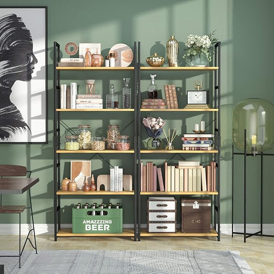 NUMENN 5 Tier Bookshelf, Tall Bookcase Shelf Storage Organizer, Modern Book Shelf for Bedroom, Living Room and Home Office, Natural